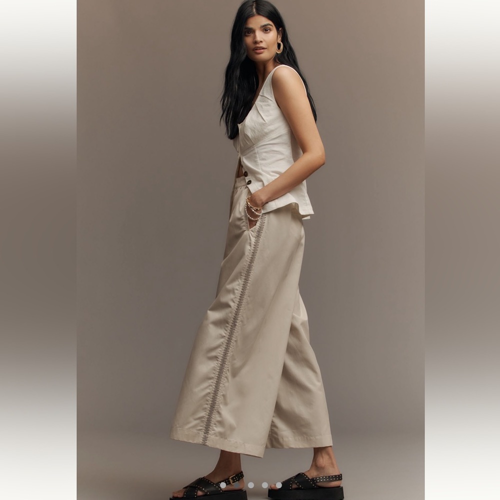 NWT Anthropologie Pleated Embroidered Trousers Sz XL - Picture 3 of 16